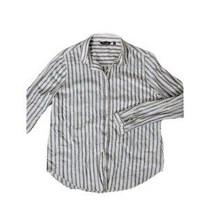 Massimo Dutti Women's 10 Button Up Top Cream Blue Stripe Collar Lightweight LS